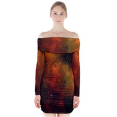 Space Science Long Sleeve Off Shoulder Dress by artworkshop