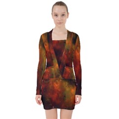 Space Science V-neck Bodycon Long Sleeve Dress by artworkshop