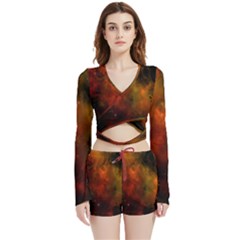 Space Science Velvet Wrap Crop Top And Shorts Set by artworkshop