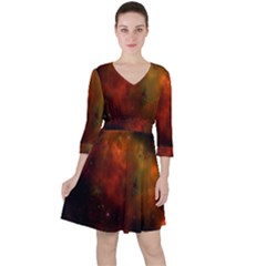 Space Science Quarter Sleeve Ruffle Waist Dress by artworkshop