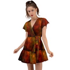 Space Science Flutter Sleeve Wrap Dress by artworkshop