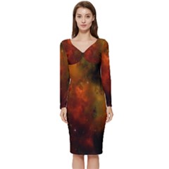 Space Science Long Sleeve V-neck Bodycon Dress 