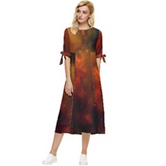 Space Science Bow Sleeve Chiffon Midi Dress