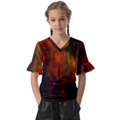 Space Science Kids  V-neck Horn Sleeve Blouse