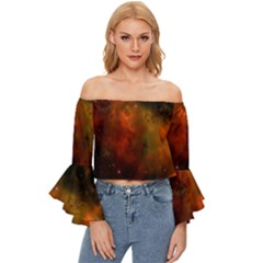 Space Science Off Shoulder Flutter Bell Sleeve Top