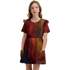 Space Science Kids  Frilly Sleeves Pocket Dress