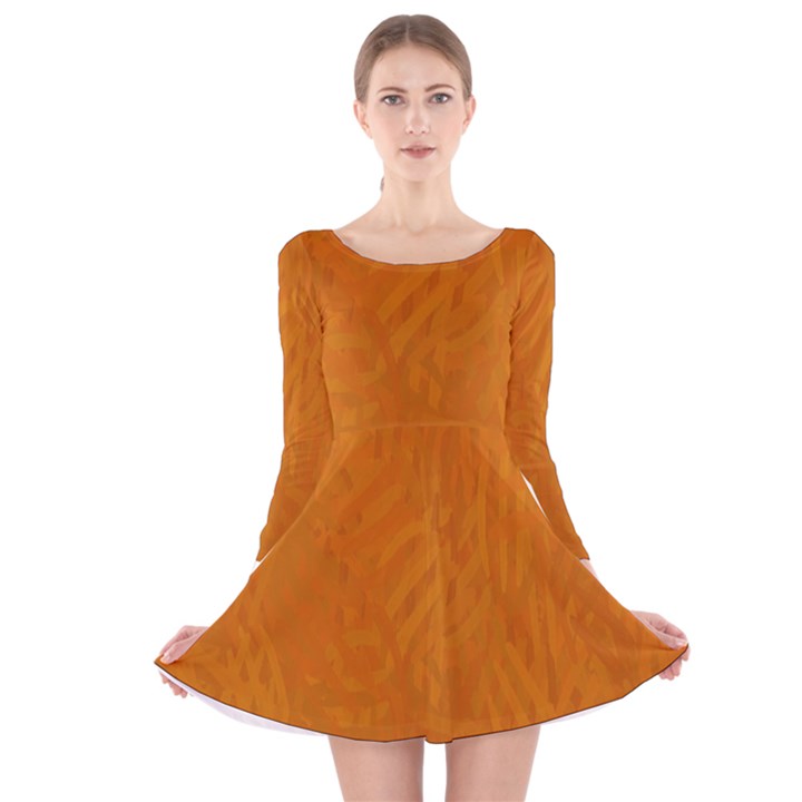 Orange Long Sleeve Velvet Skater Dress