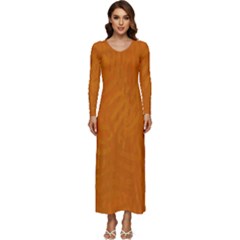 Orange Long Sleeve Velour Longline Maxi Dress