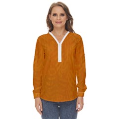 Orange Zip Up Long Sleeve Blouse