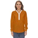 Orange Zip Up Long Sleeve Blouse View1