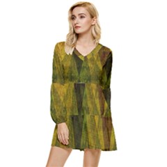 Rhomboid 001 Tiered Long Sleeve Mini Dress