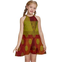 Rhomboid 003 Kids  Halter Collar Waist Tie Chiffon Dress