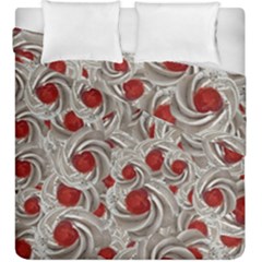 Cream With Cherries Motif Random Pattern Duvet Cover Double Side (king Size) by dflcprintsclothing