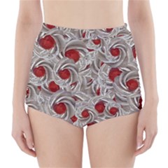 Cream With Cherries Motif Random Pattern High-waisted Bikini Bottoms by dflcprintsclothing