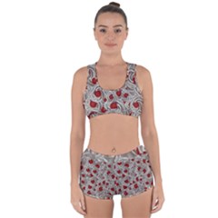 Cream With Cherries Motif Random Pattern Racerback Boyleg Bikini Set by dflcprintsclothing