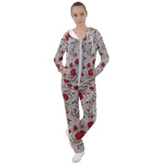 Cream With Cherries Motif Random Pattern Women s Tracksuit by dflcprintsclothing