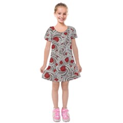 Cream With Cherries Motif Random Pattern Kids  Short Sleeve Velvet Dress by dflcprintsclothing