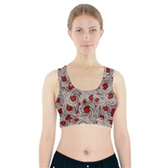 Cream With Cherries Motif Random Pattern Sports Bra With Pocket by dflcprintsclothing