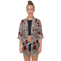 Cream With Cherries Motif Random Pattern Open Front Chiffon Kimono by dflcprintsclothing