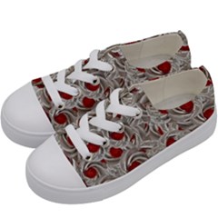 Cream With Cherries Motif Random Pattern Kids  Low Top Canvas Sneakers by dflcprintsclothing