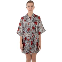 Cream With Cherries Motif Random Pattern Half Sleeve Satin Kimono  by dflcprintsclothing