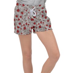 Cream With Cherries Motif Random Pattern Velour Lounge Shorts by dflcprintsclothing