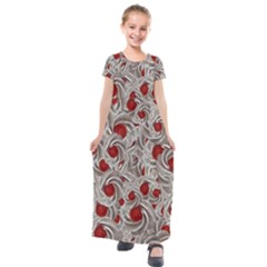 Cream With Cherries Motif Random Pattern Kids  Short Sleeve Maxi Dress by dflcprintsclothing