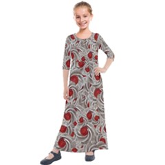 Cream With Cherries Motif Random Pattern Kids  Quarter Sleeve Maxi Dress by dflcprintsclothing