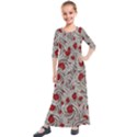 Cream With Cherries Motif Random Pattern Kids  Quarter Sleeve Maxi Dress View1