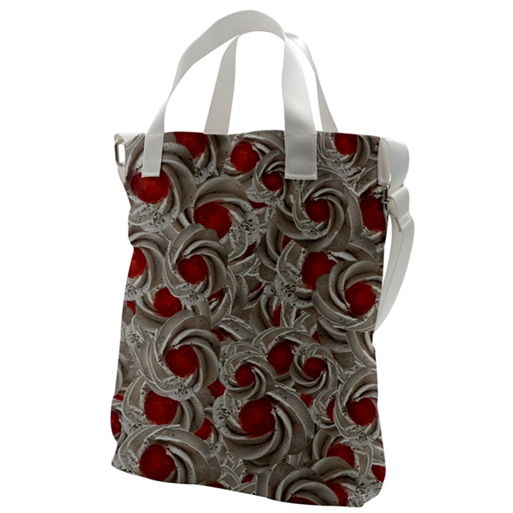 Cream With Cherries Motif Random Pattern Canvas Messenger Bag