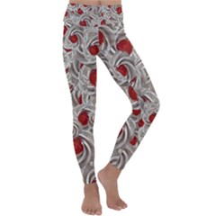 Cream With Cherries Motif Random Pattern Kids  Lightweight Velour Classic Yoga Leggings by dflcprintsclothing