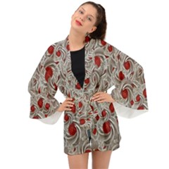 Cream With Cherries Motif Random Pattern Long Sleeve Kimono by dflcprintsclothing