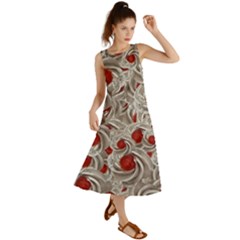 Cream With Cherries Motif Random Pattern Summer Maxi Dress by dflcprintsclothing