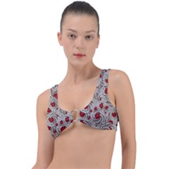 Cream With Cherries Motif Random Pattern Ring Detail Bikini Top by dflcprintsclothing