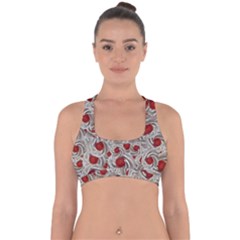 Cream With Cherries Motif Random Pattern Cross Back Hipster Bikini Top  by dflcprintsclothing