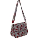 Cream With Cherries Motif Random Pattern Saddle Handbag View1