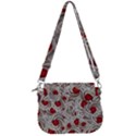 Cream With Cherries Motif Random Pattern Saddle Handbag View3