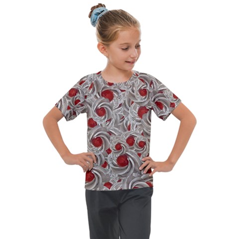 Cream With Cherries Motif Random Pattern Kids  Mesh Piece Tee by dflcprintsclothing