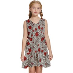 Cream With Cherries Motif Random Pattern Kids  Sleeveless Tiered Mini Dress by dflcprintsclothing