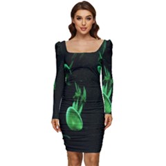 Jellyfish Women Long Sleeve Ruched Stretch Jersey Dress