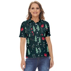 Christmas 001 Women s Short Sleeve Double Pocket Shirt