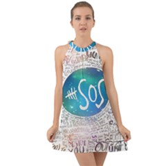 5 Seconds Of Summer Collage Quotes Halter Tie Back Chiffon Dress by nate14shop