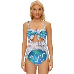 5 Seconds Of Summer Collage Quotes Knot Front One-piece Swimsuit