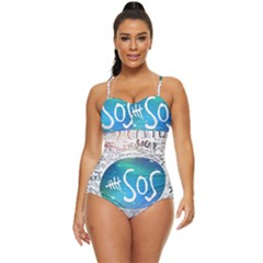 5 Seconds Of Summer Collage Quotes Retro Full Coverage Swimsuit