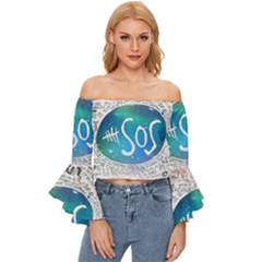 5 Seconds Of Summer Collage Quotes Off Shoulder Flutter Bell Sleeve Top