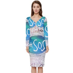 5 Seconds Of Summer Collage Quotes Long Sleeve V-neck Bodycon Dress 