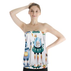 Vector-set-funny-robots-cartoon Strapless Top