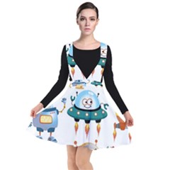 Vector-set-funny-robots-cartoon Plunge Pinafore Dress by Jancukart