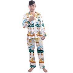 Vector-set-funny-robots-cartoon Men s Long Sleeve Satin Pajamas Set by Jancukart