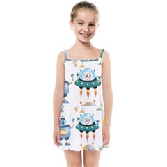 Vector-set-funny-robots-cartoon Kids  Summer Sun Dress by Jancukart